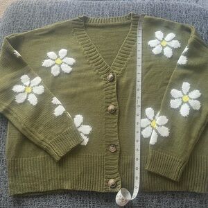Olive Green Daisy Cardigan Sweater
